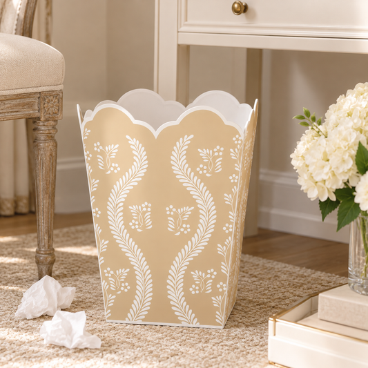 Tan Square Trellis Wastepaper Basket & Tissue Holder (3 Options)