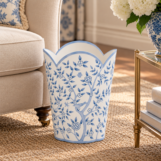 Blue Bird Garden Round Wastepaper Basket & Tissue (2 Options)