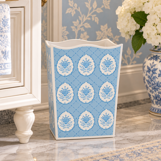 Blue Meadow Crest Wastepaper Basket & Tissue (2 Options)