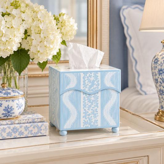 Blue Ikat Wastepaper Basket & Tissue (2 Options)