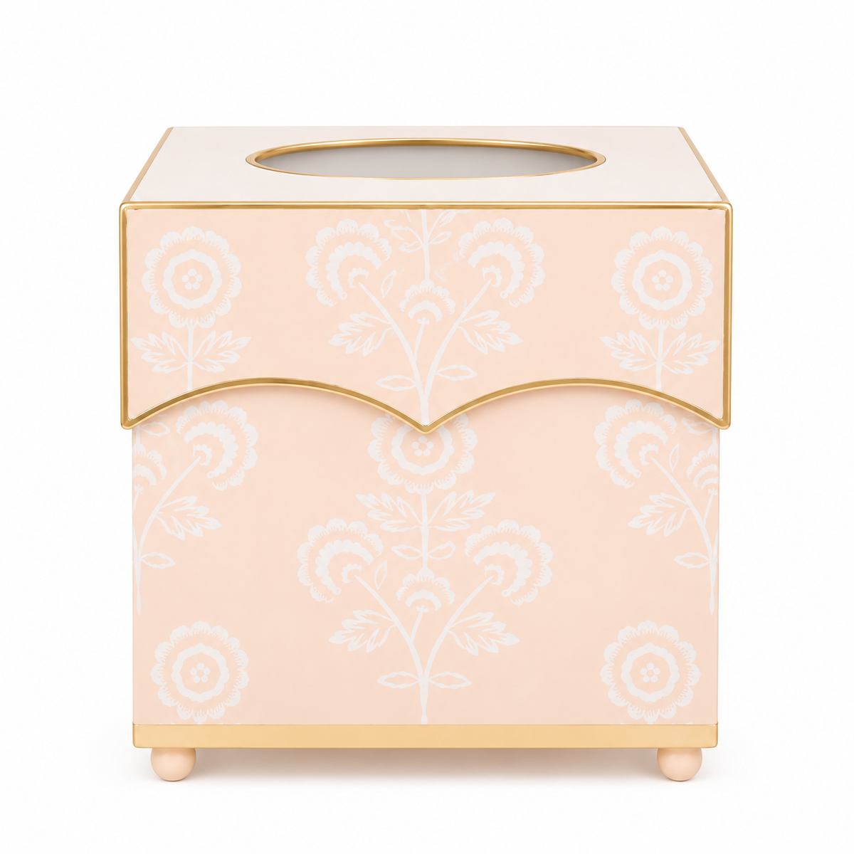 Pale Peach Floral Scalloped Wastepaper Basket & Tissue (2 Options)