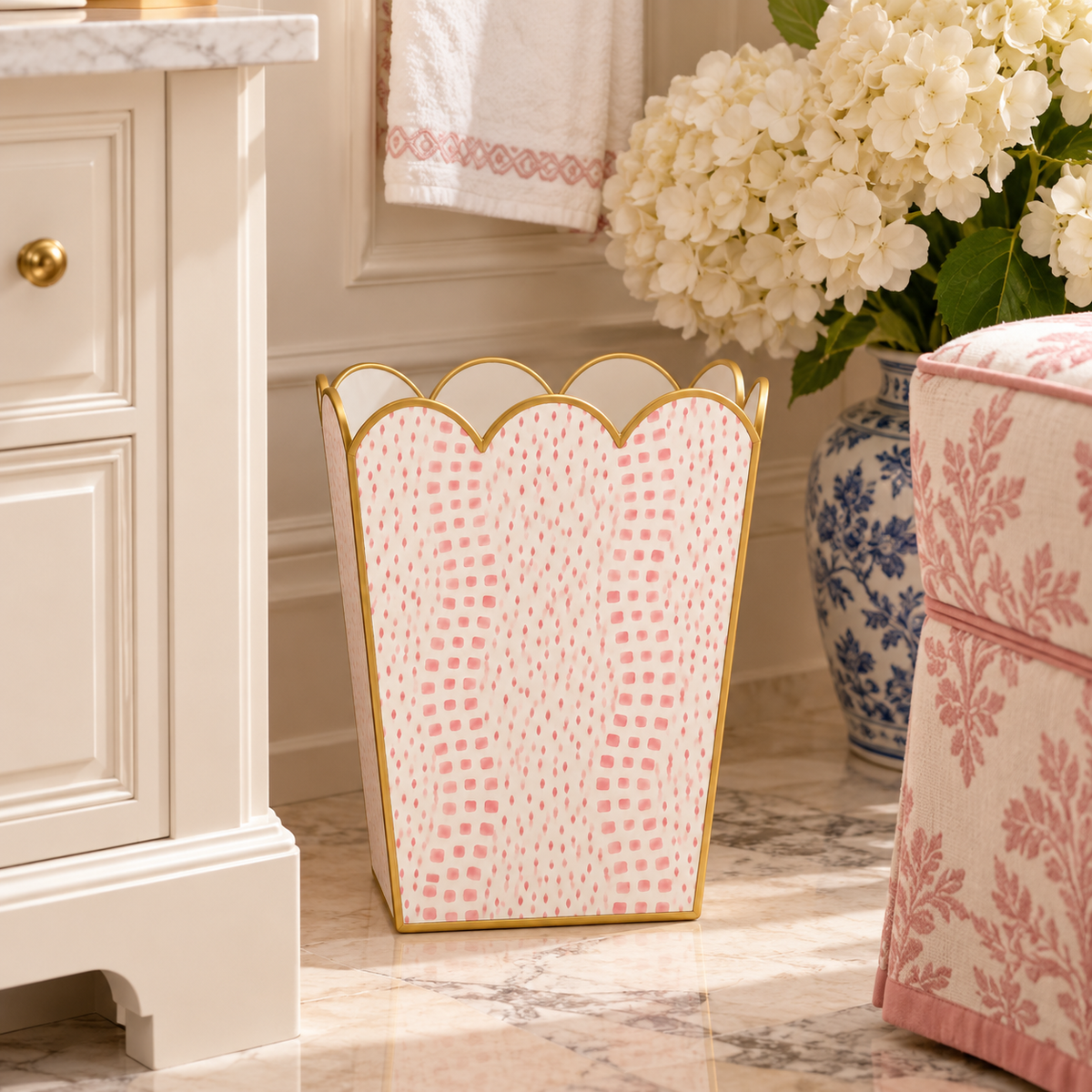 Pink Dot Square Scalloped Wastepaper Basket & Tissue Holder (2 Options)