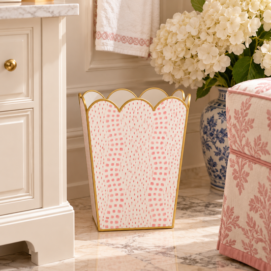Pink Dot Square Scalloped Wastepaper Basket & Tissue Holder (2 Options)