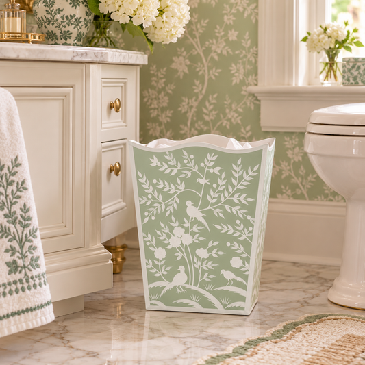Green Bird & Vine Wastepaper Basket & Tissue (2 Options)