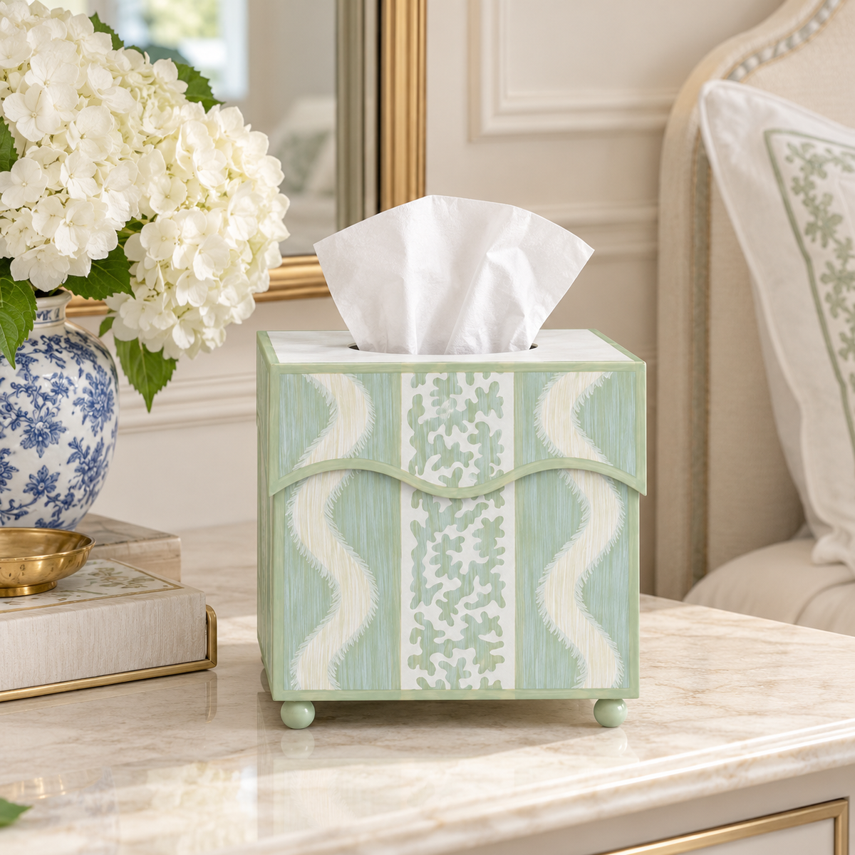 Green Ikat Wastepaper Basket & Tissue (2 Options)