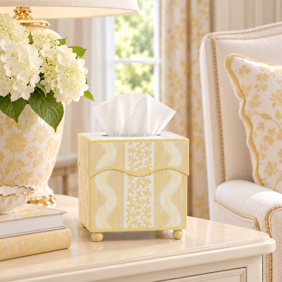 Yellow Ikat Wastepaper Basket & Tissue (2 Options)