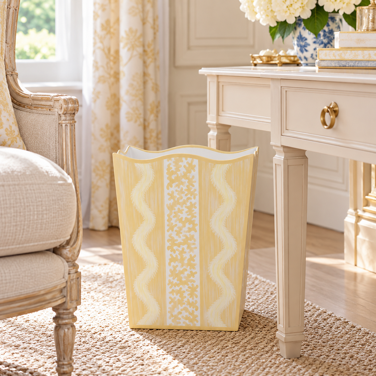 Yellow Ikat Wastepaper Basket & Tissue (2 Options)
