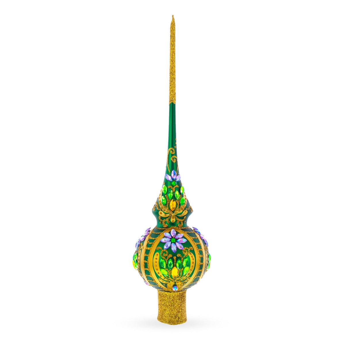 Enchanted Emerald Jeweled Green Glass Christmas Tree Topper 11 Inches