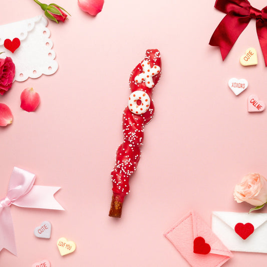 Valentine's Caramel + Chocolate Pretzel Rod
