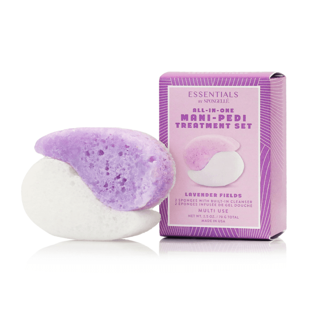 a lavender and white foot massage set