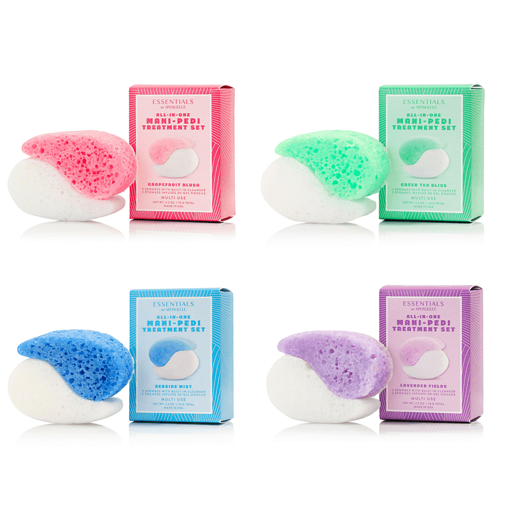 a group of sponges next to boxes