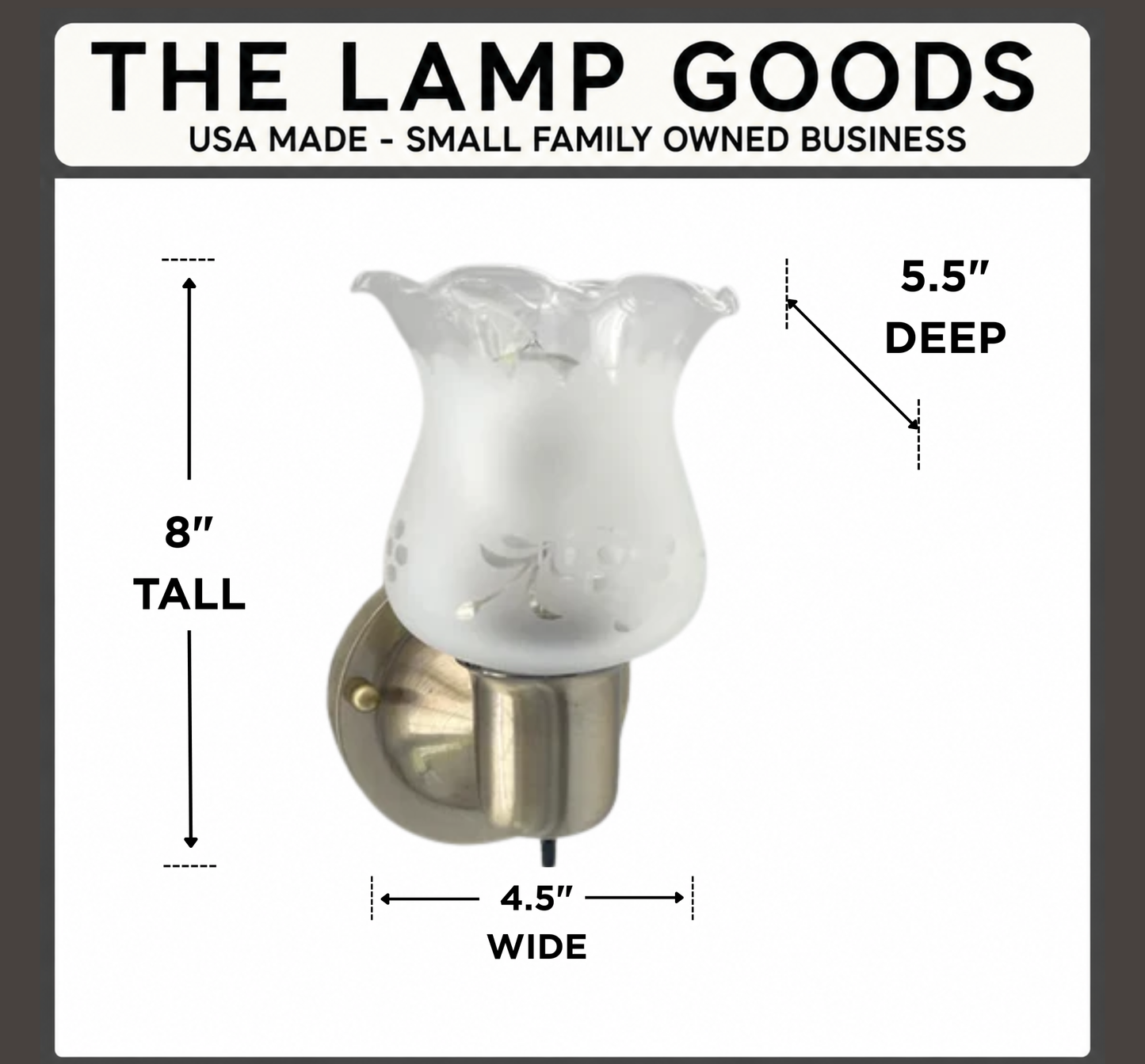 Etched Antique 1960's Glass Wall Sconce Light Fixture with On/Off Switch Antique Brass
