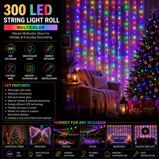 300 LED String Light Super Bright Roll - Multicolor