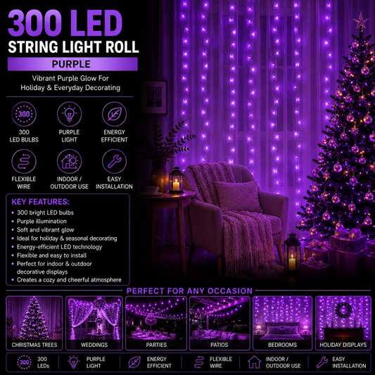 300 LED String Light Super Bright Roll - Purple