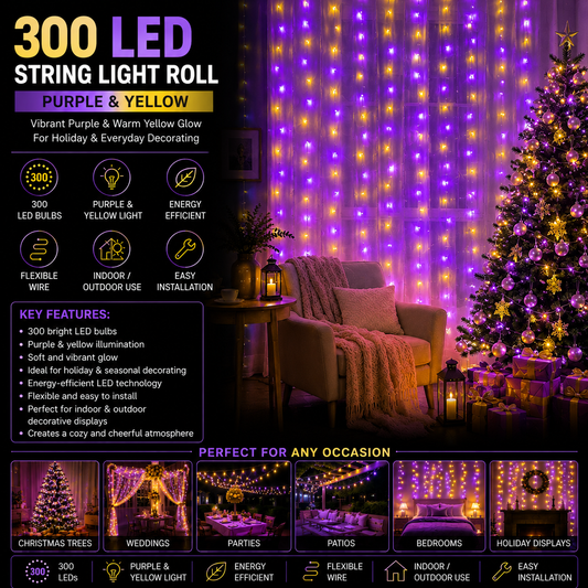 300 LED String Light Super Bright Roll - Purple Yellow