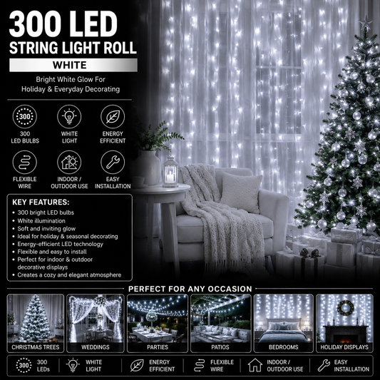 300 LED String Light Super Bright Roll - White