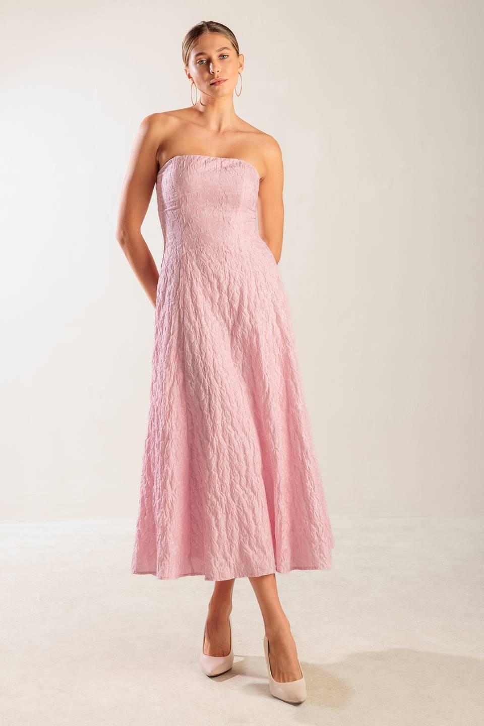 ROLL WITH IT PINK WOVEN MIDI DRESS