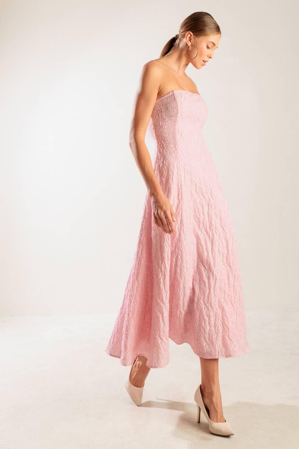 ROLL WITH IT PINK WOVEN MIDI DRESS