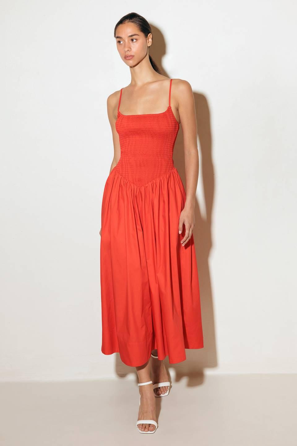 MOVE WITH INTENTION RED WOVEN MIDI DRESS
