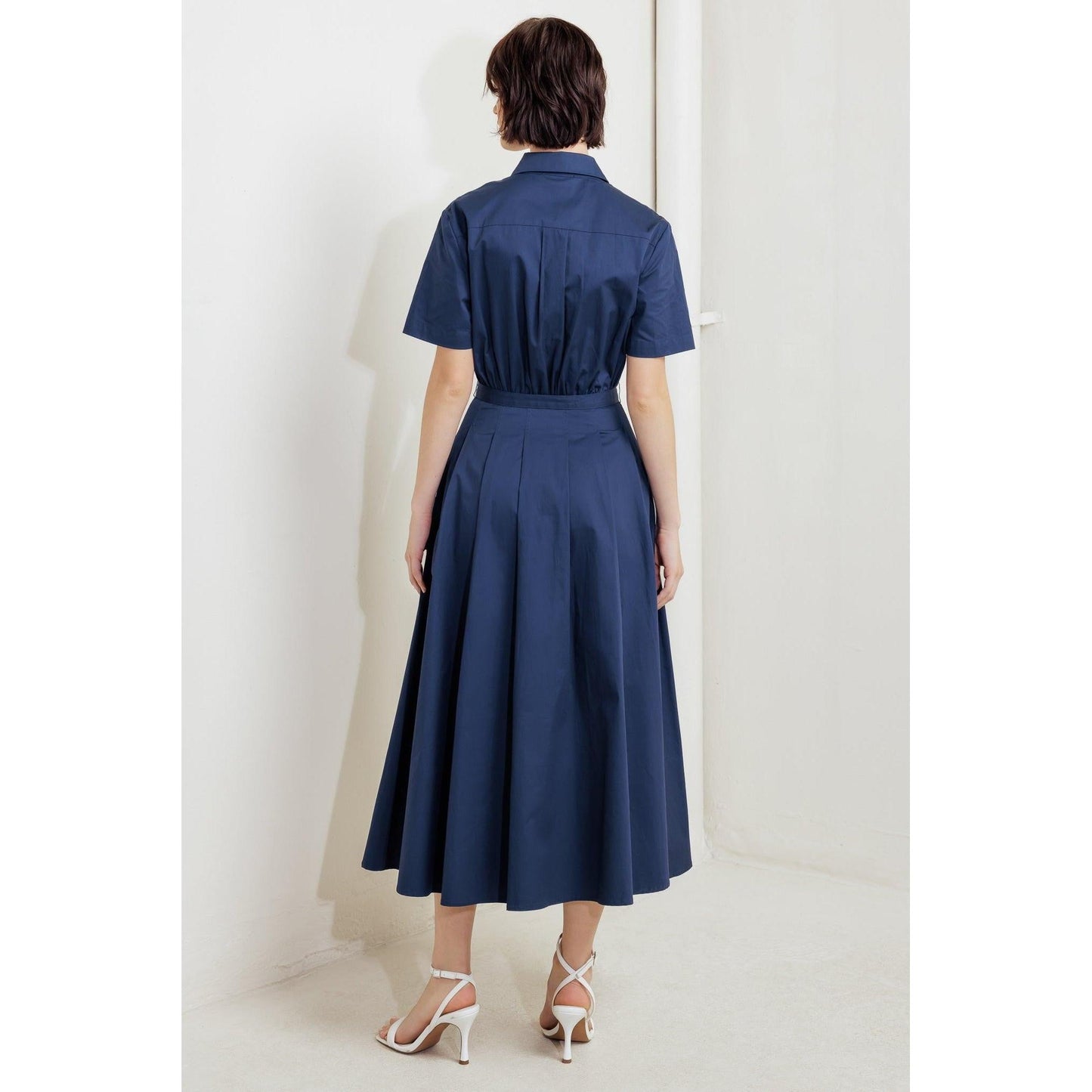 CINCHED COUTURE WOVEN MIDI DRESS