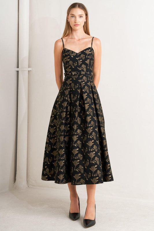 a woman in a black dress