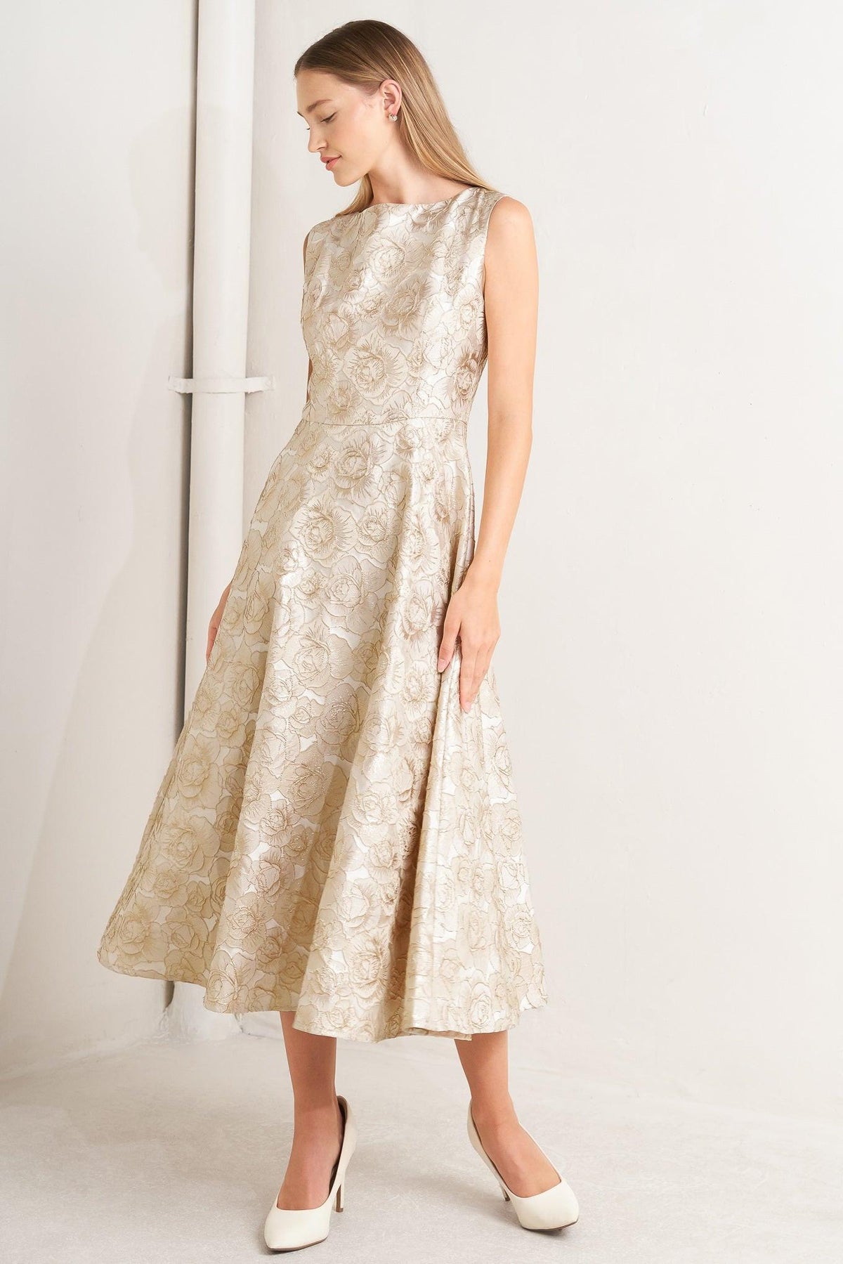 GILDED ROSE WOVEN MIDI DRESS