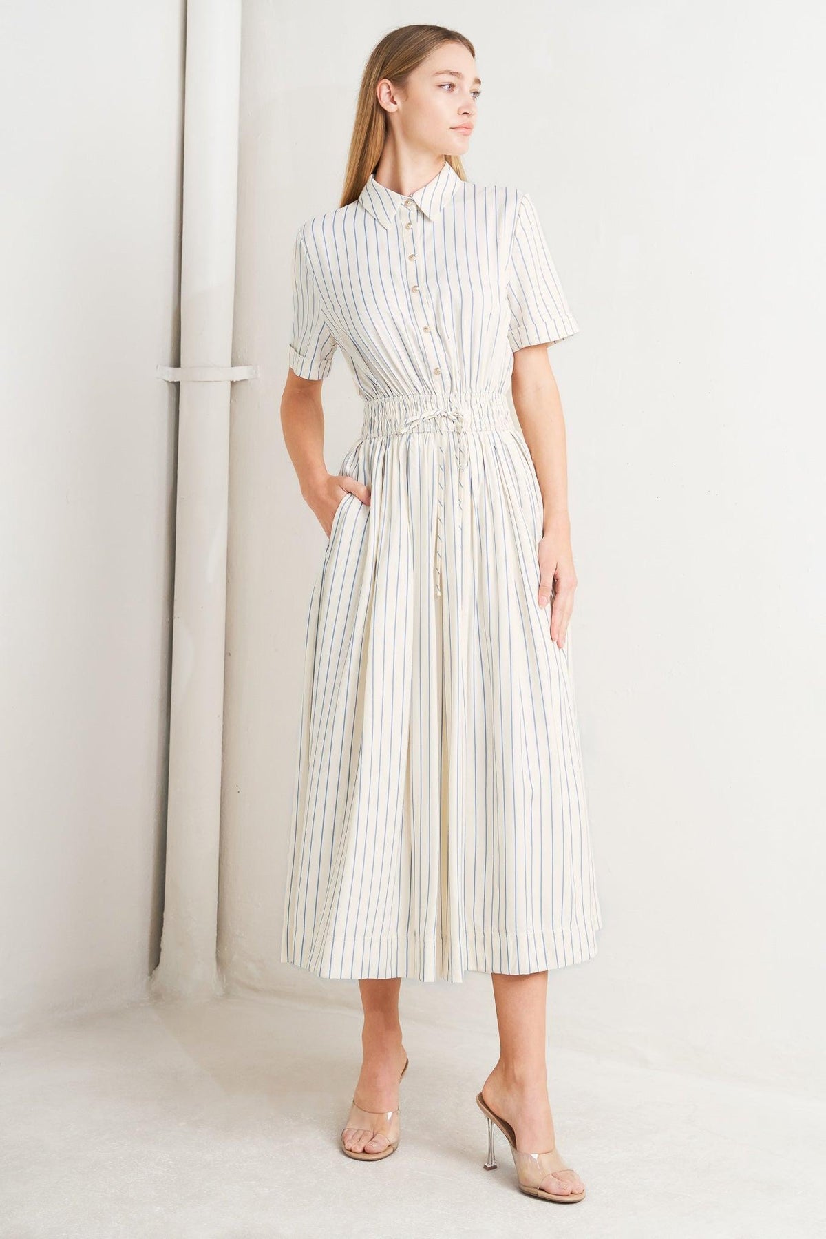 SUNDAY STRIPE WOVEN MIDI DRESS
