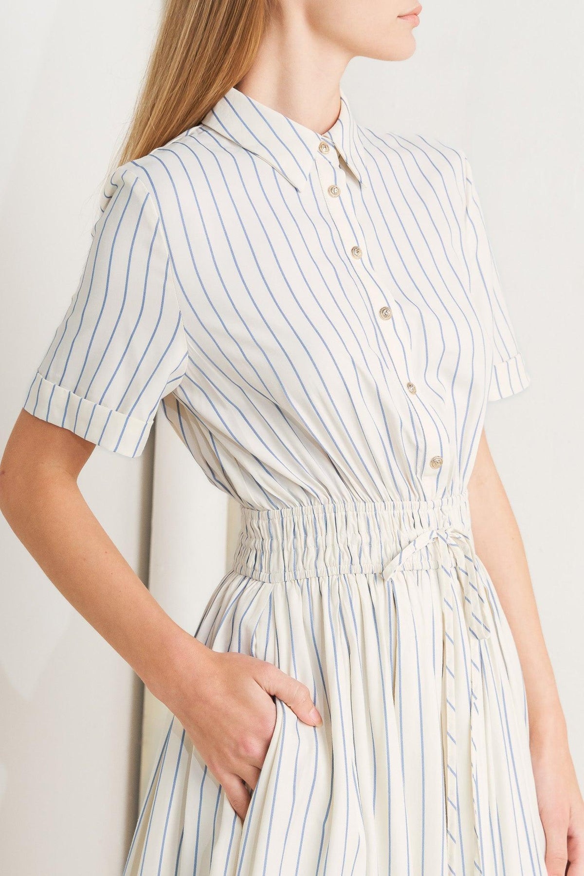 SUNDAY STRIPE WOVEN MIDI DRESS