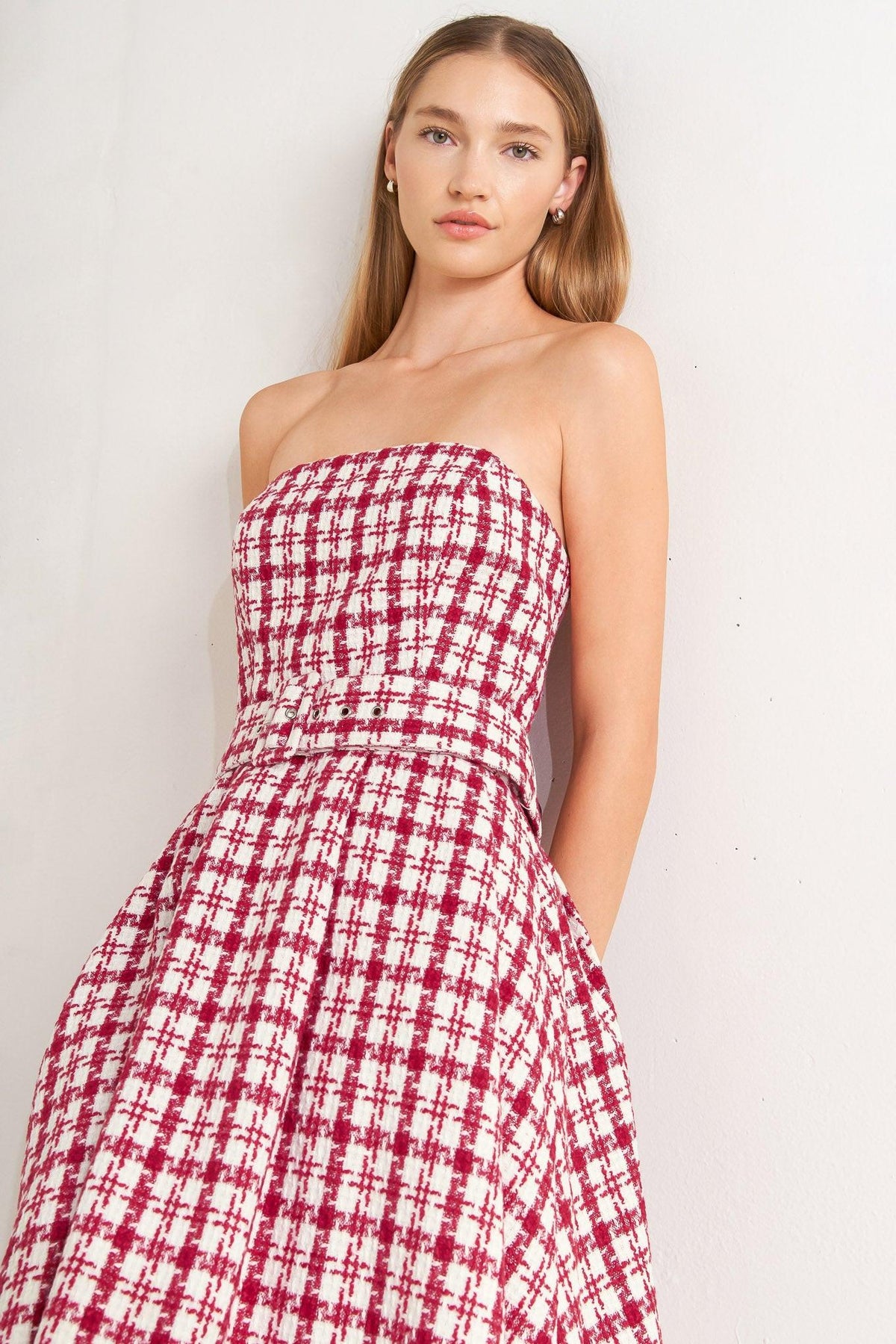 CHERRY CHECK TWEED MINI DRESS