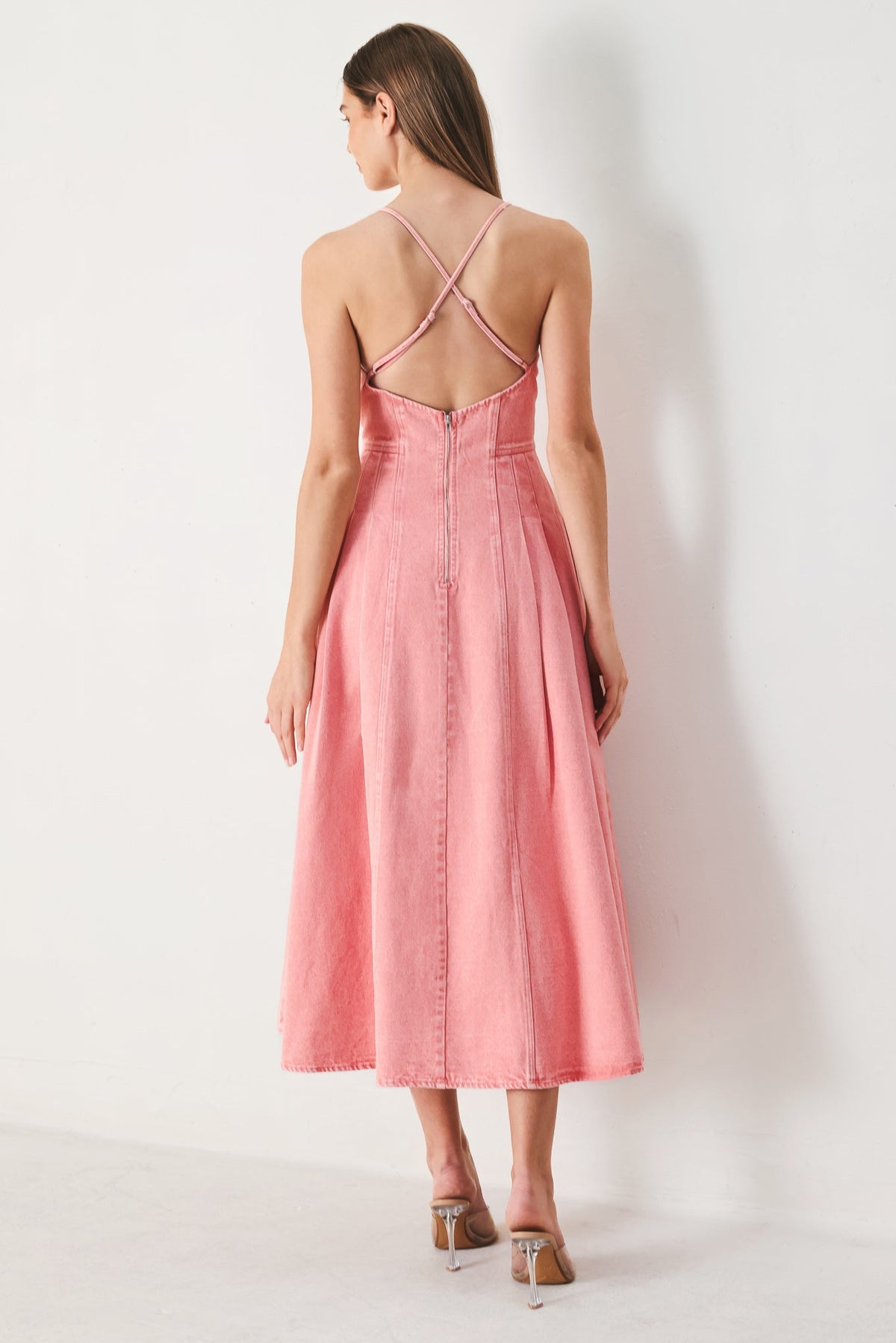 PINK HAZE WOVEN TWILL MIDI DRESS