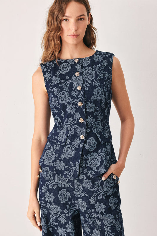 a woman in a blue dress