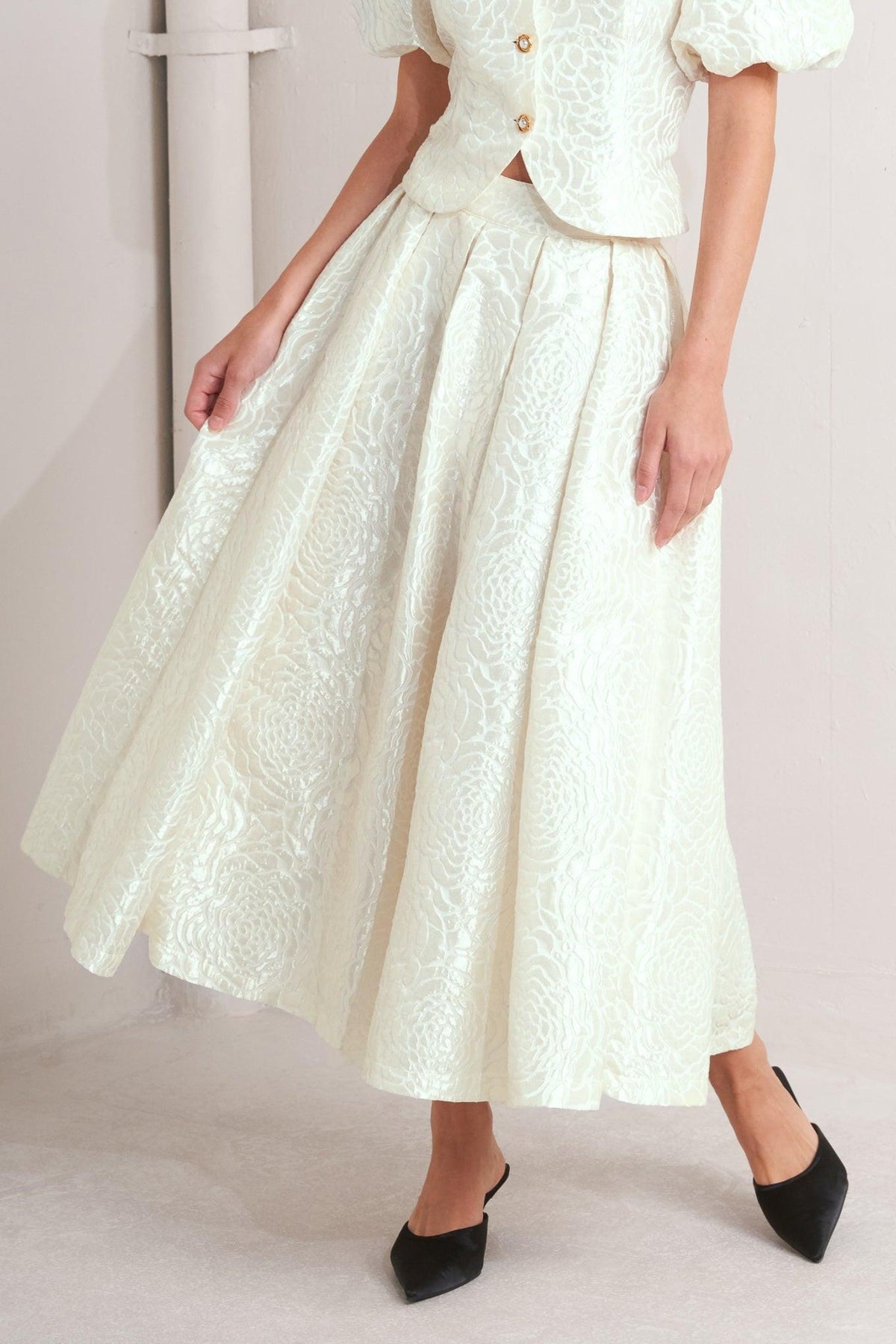 ROSÉ TEXTURE WOVEN FULL MIDI SKIRT