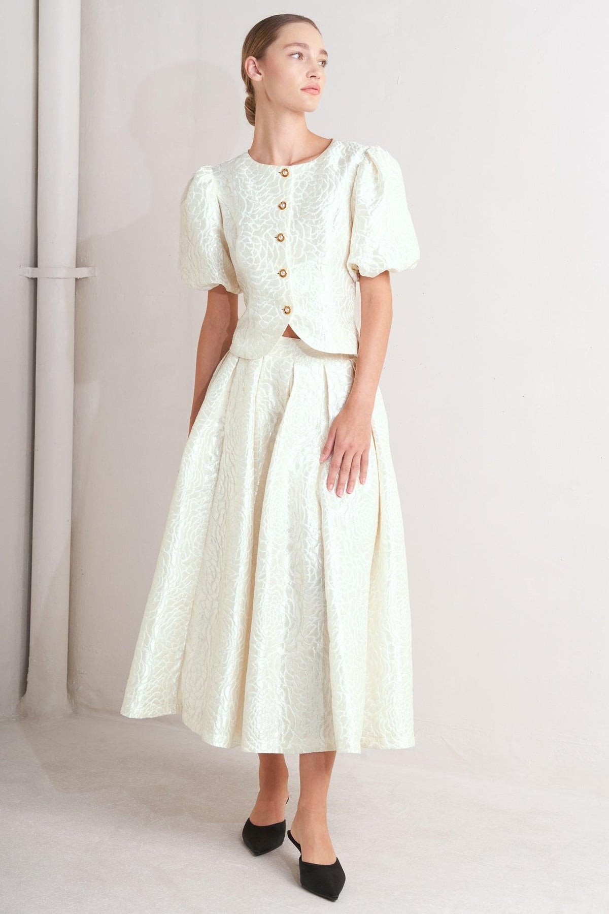ROSÉ TEXTURE WOVEN FULL MIDI SKIRT