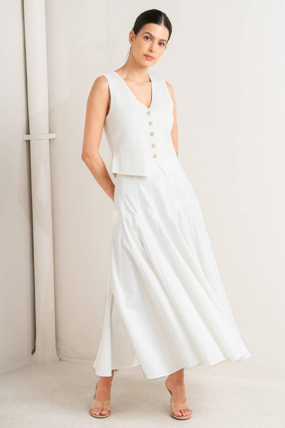 PALE FRAME WHITE WOVEN CIRCLE SKIRT