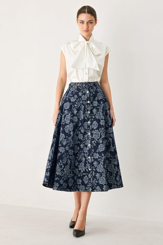 a woman in a skirt
