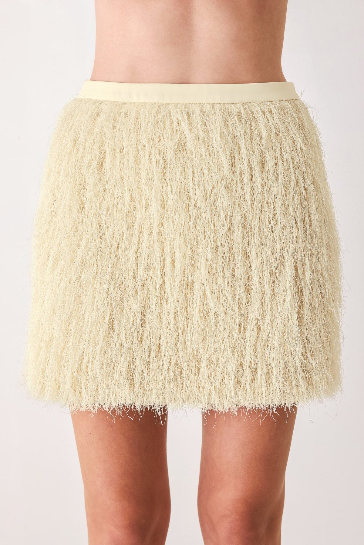 CREAM FEATHERLIGHT EYELASH FRINGE MINI SKIRT