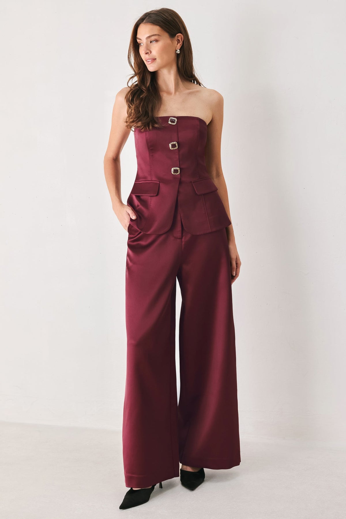 MODERN NOIR BLACK/BURGUNDY WIDE-LEG PANTS