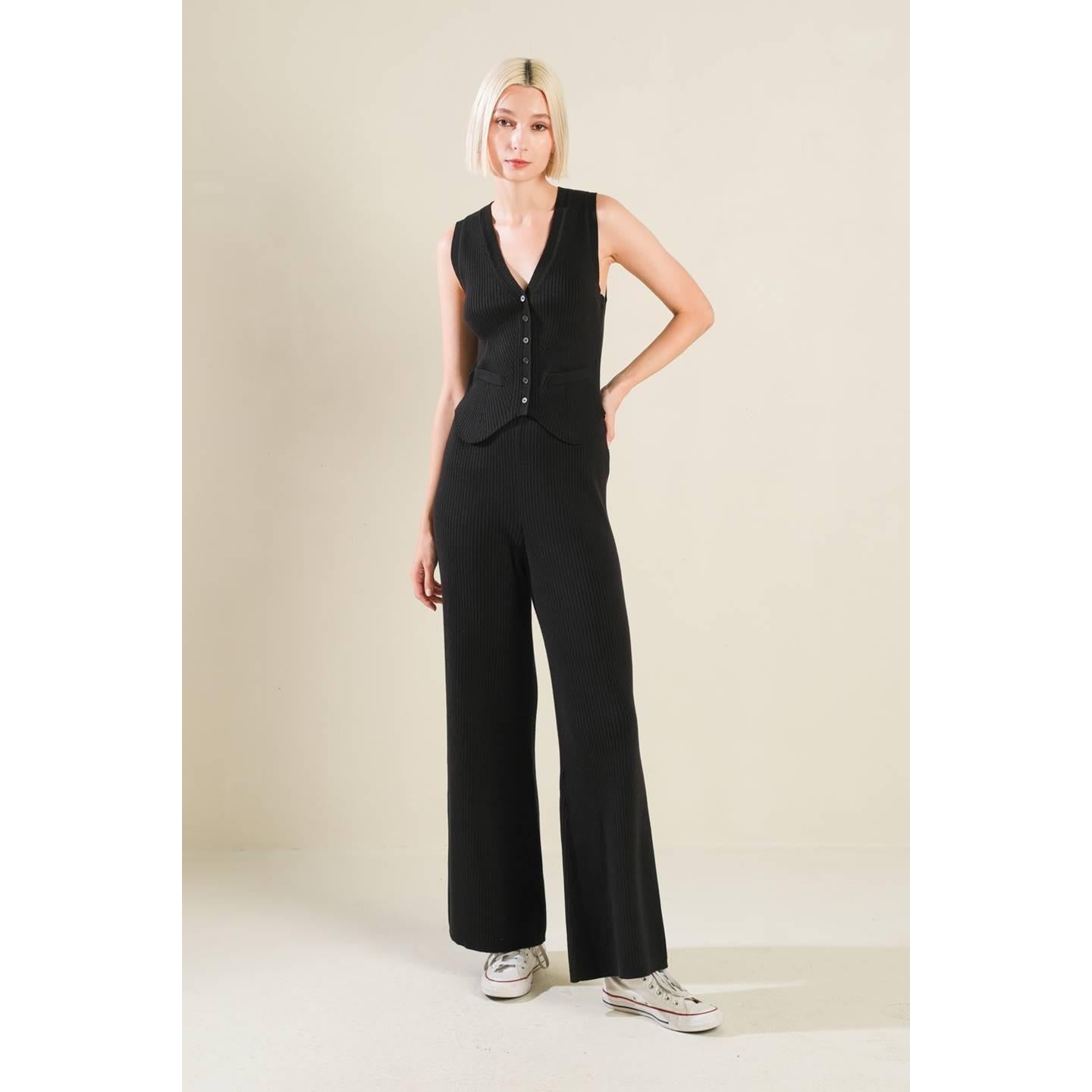 REGAL RISE BLACK KNIT PANTS