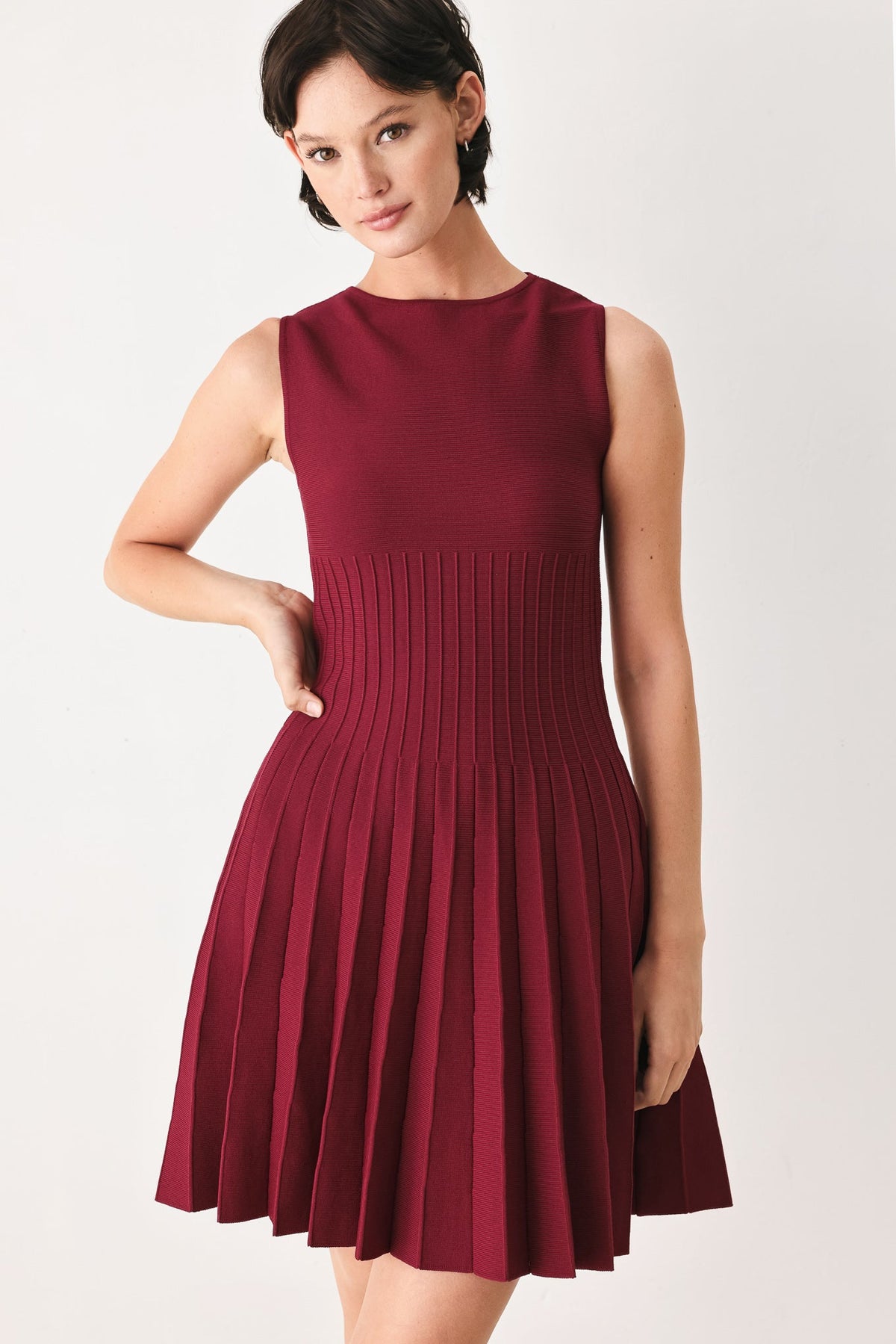 a woman in a red dress