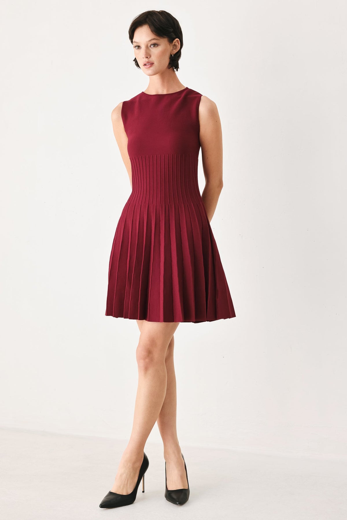 a woman in a red dress