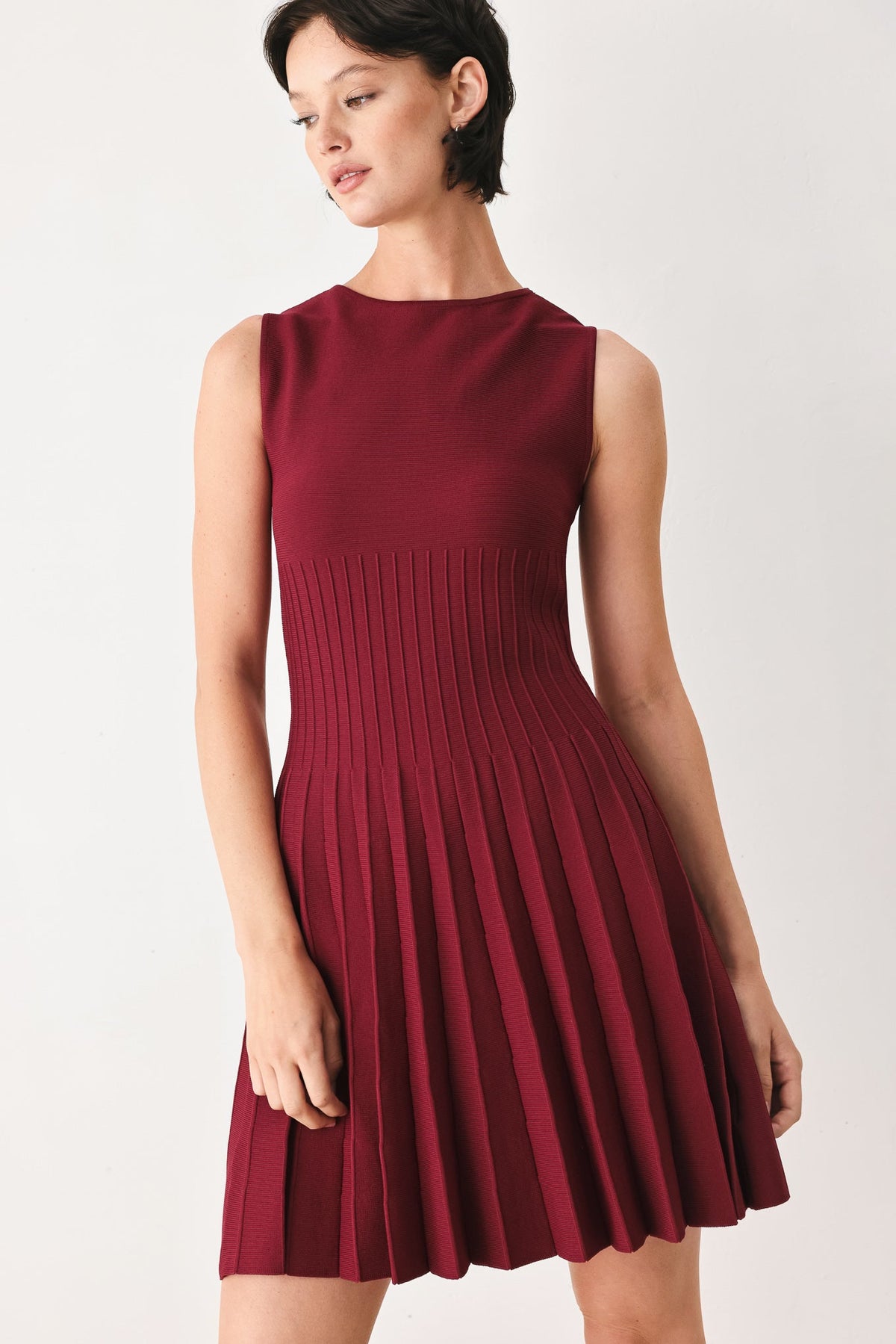 a woman in a red dress