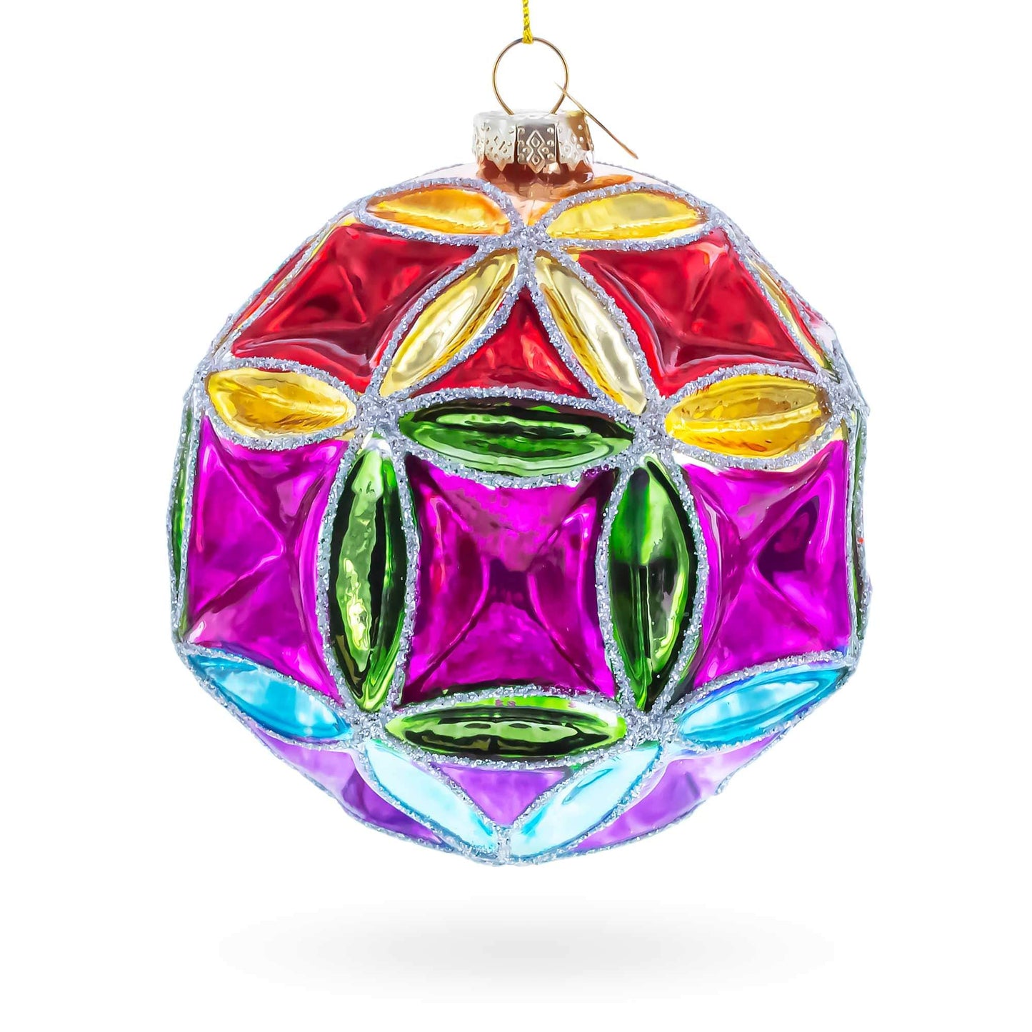 Faceted Design Vibrant Geometric Glass Christmas Ornament