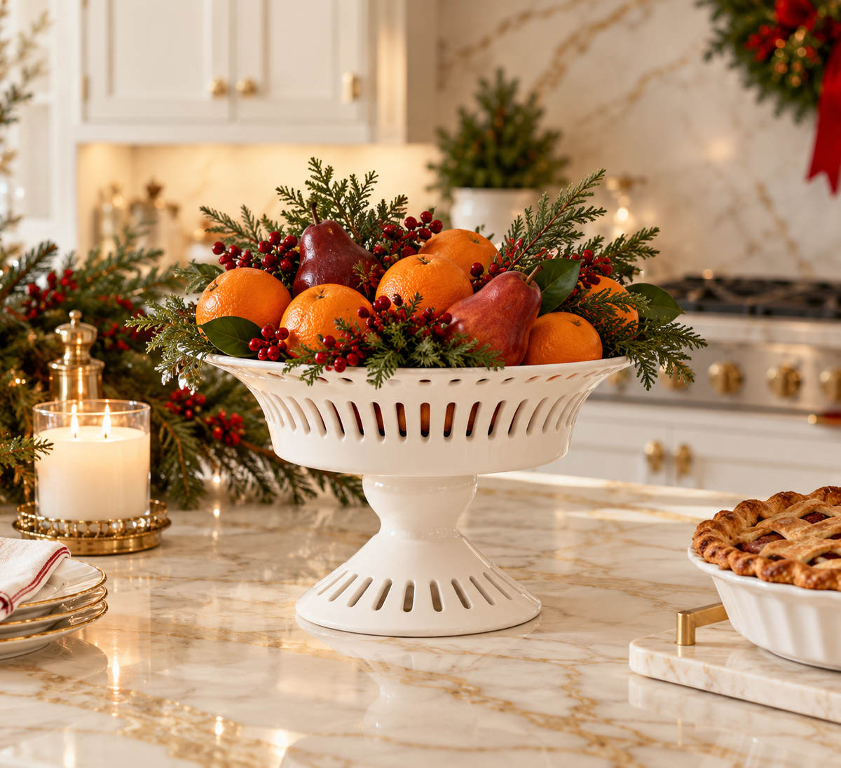 WHITE PIERCED PEDESTAL BOWL
