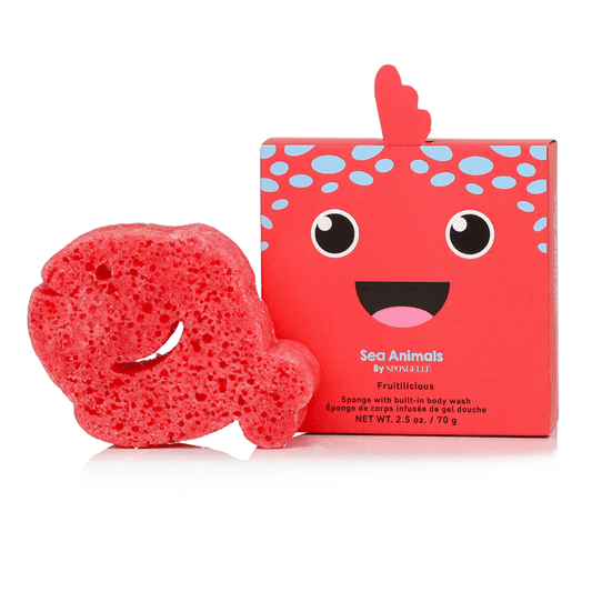 a red sponge next to a box