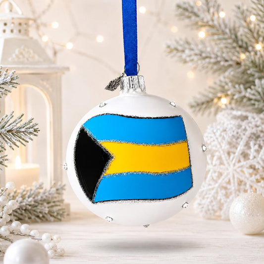 Flag of Bahamas Glass Ball Christmas Ornament 3.25 Inches