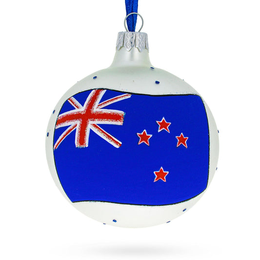 Flag of New Zealand Glass Ball Christmas Ornament 3.25 Inches