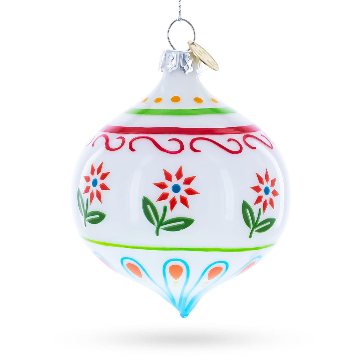 Floral Finial Drop Glass Christmas Ornament