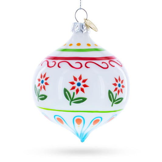 Floral Finial Drop Glass Christmas Ornament