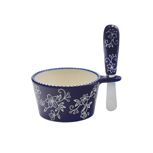 Floral Lace Blue 10 oz. Dip Bowl with Spreader by Temp-tations