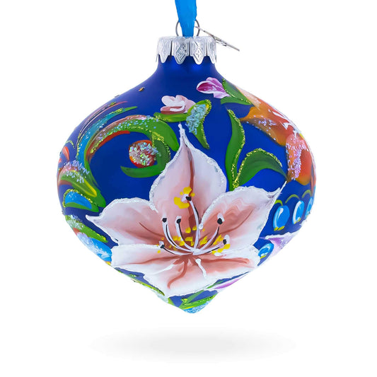 Floral Lilies Onion-Shape Finial Glass Christmas Ornament